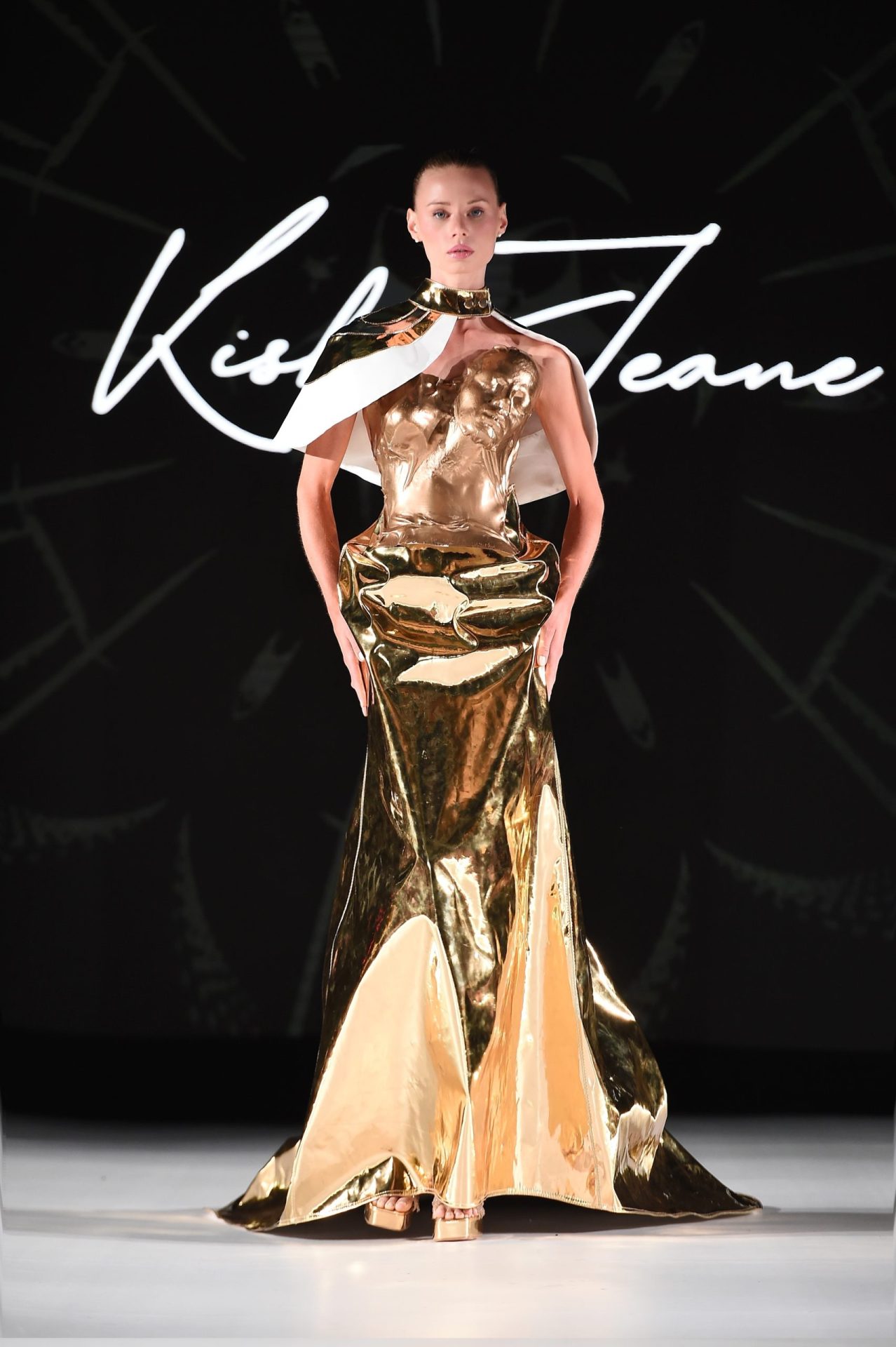 NEW YORK, NEW YORK - SEPTEMBER 07: A model walks the runway for Kish Jeane during Runway 7 Spring / Summer 2024 Collections at Sony Hall on September 07, 2023 in New York City. (Photo by Ilya S. Savenok/Getty Images for Runway 7)